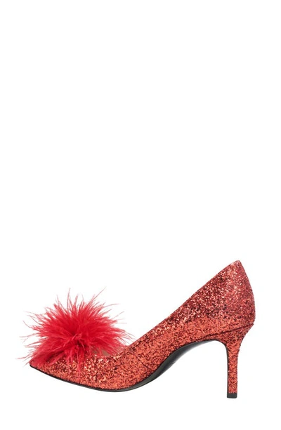 Kate Spade Marabou Pointed Toe Pump In Engine Red