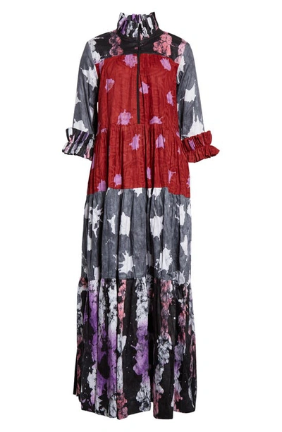 Shop Busayo Tade Zip Front Maxi Dress In Red Multi