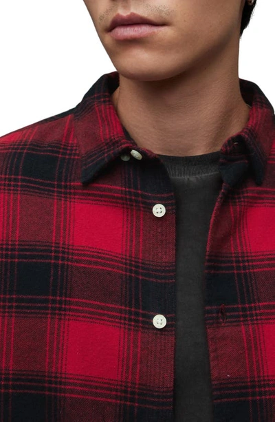 Shop Allsaints Ursa Flannel Button-up Shirt In Fire Red