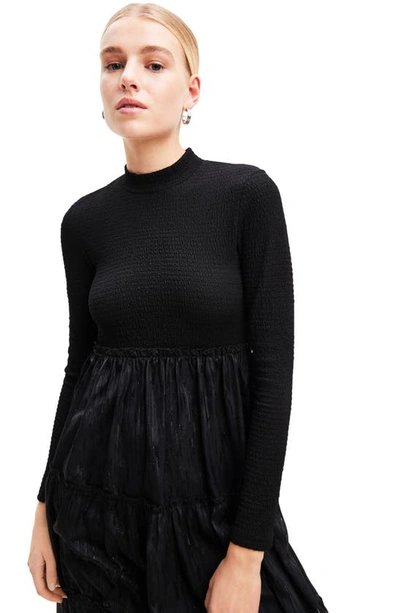 Shop Desigual Misha Metallic Long Sleeve A-line Dress In Black