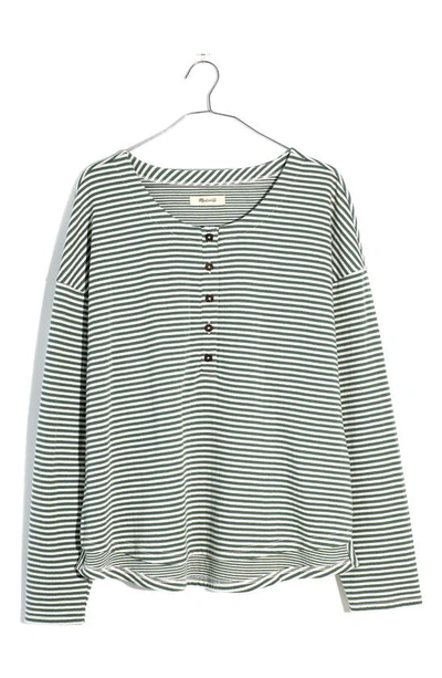 Shop Madewell Stripe Double Face Henley T-shirt In Simply Sage