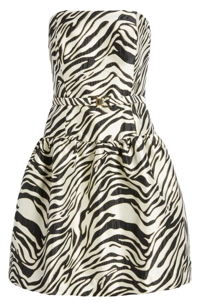 Shop Lilly Pulitzer Akela Metallic Jacquard Strapless Dress In Black Zebra Jacquard