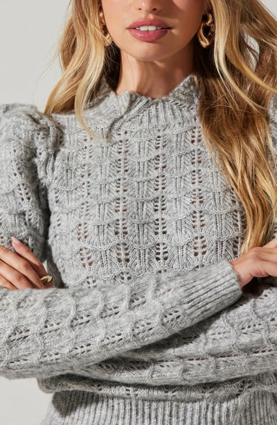 Shop Astr Pointelle Puff Shoulder Sweater In Gray