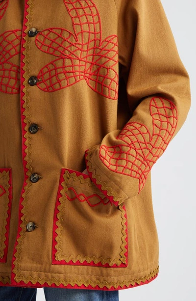 Shop Bode Maple Embroidered Field Coat In Brown Red