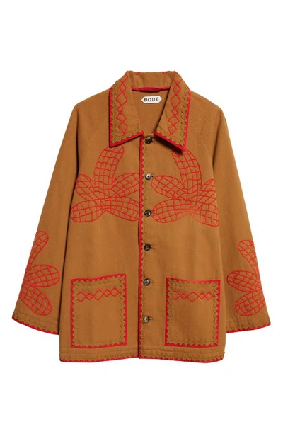 Shop Bode Maple Embroidered Field Coat In Brown Red