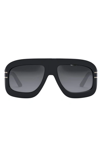 Shop Dior 'signature M1u 58mm Rectangular Sunglasses In Shiny Black / Gradient Smoke