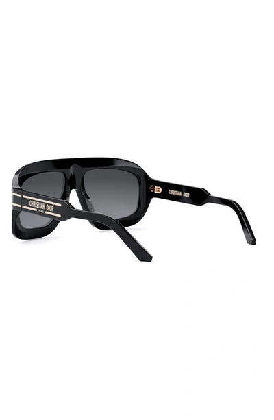 Shop Dior 'signature M1u 58mm Rectangular Sunglasses In Shiny Black / Gradient Smoke