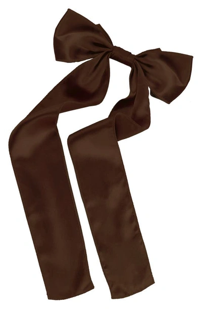Shop L Erickson Long Tail Bow Silk Barrette In Silk Charmeuse Sable
