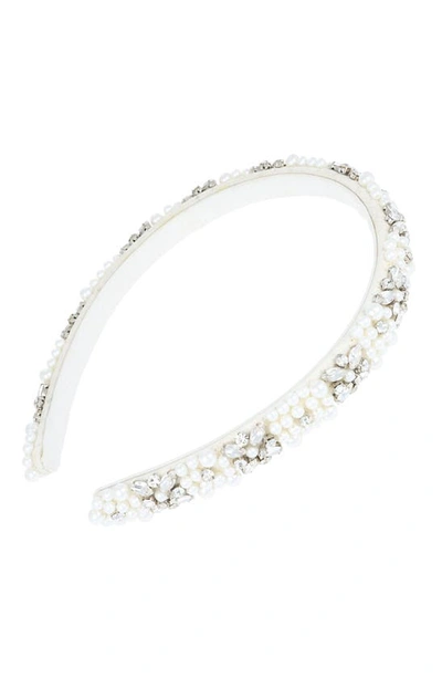Shop L Erickson Hermosa Crystal Embellished Headband In White Pearl/ Silver