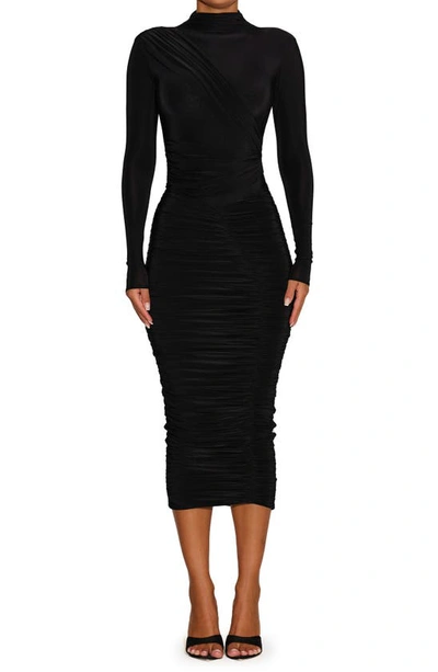 Shop Naked Wardrobe Hourglass V-waist Ruched Midi Skirt In Black