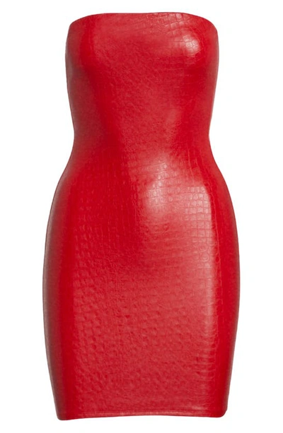 Shop Naked Wardrobe The Crocodile Collection Croc Embossed Strapless Faux Leather Minidress In Red