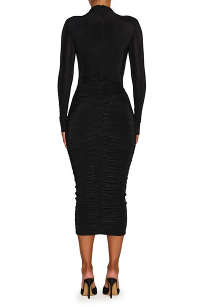Shop Naked Wardrobe Hourglass V-waist Ruched Midi Skirt In Black