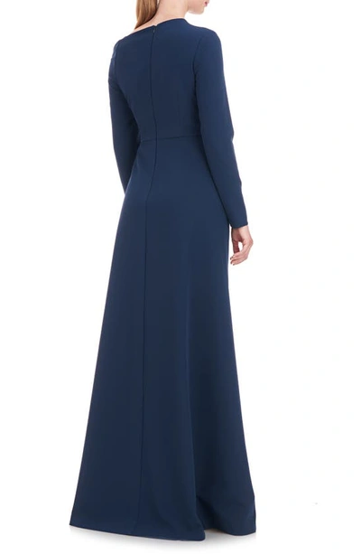 Shop Kay Unger Irina Long Sleeve A-line Gown In Night Blue