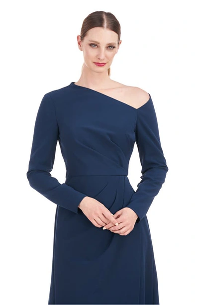 Shop Kay Unger Irina Long Sleeve A-line Gown In Night Blue