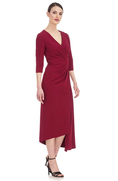 Shop Kay Unger Leena Pleated Midi Dress In Crimson