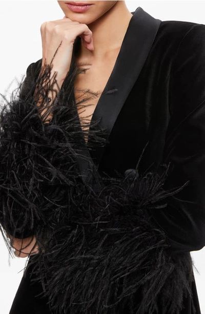Shop Alice And Olivia Latoya Feather Trim Long Sleeve Blazer Dress In Black/ Black