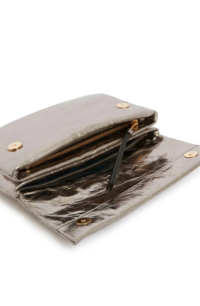 Shop Allsaints Ezra Metallic Leather Crossbody Bag In Pewter