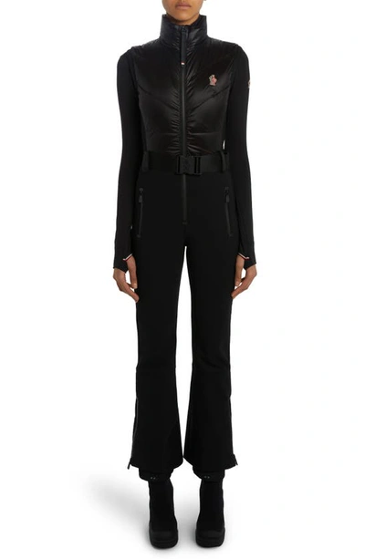 Shop Moncler Grenoble Mixed Media Ski Jumpsuit In Black