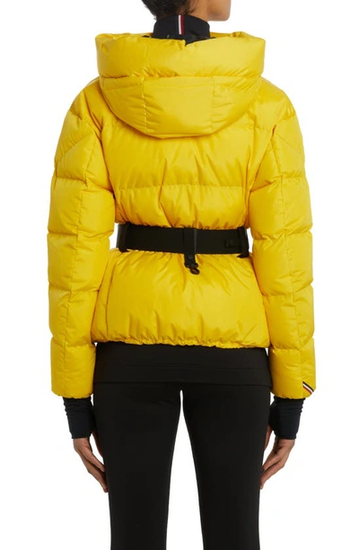Shop Moncler Bouquetin Belted Down Jacket In Yellow