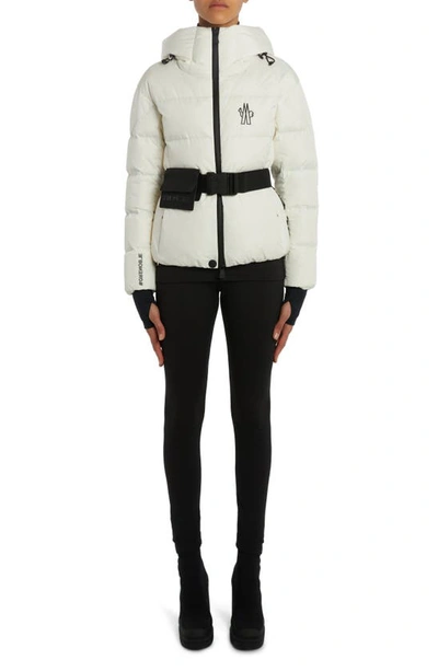 Shop Moncler Bouquetin Belted Down Jacket In White