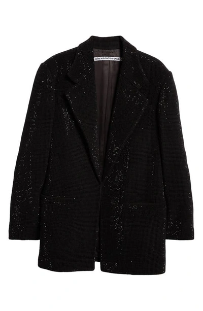 Shop Alexander Wang Crystal Embellished Boxy Wool Blend Blazer In 001 Black