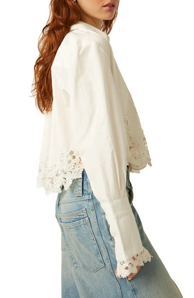 Shop Free People Hooked On You Pleated Lace Crop Shirt In Marshmallow