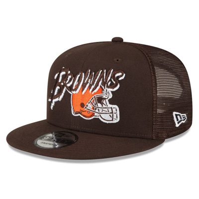 Shop New Era Brown Cleveland Browns Graffiti Script 9fifty Snapback Hat