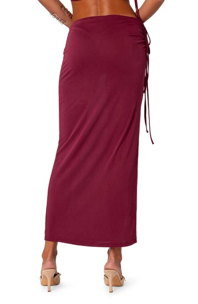 Shop Edikted Frankie Drawstring Ruched Side Slit Skirt In Burgundy