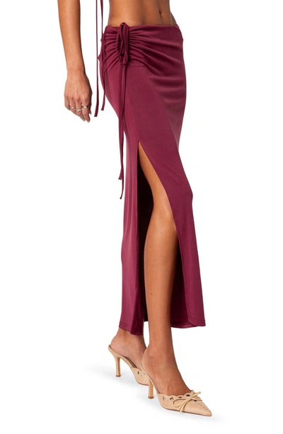 Shop Edikted Frankie Drawstring Ruched Side Slit Skirt In Burgundy