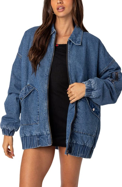 Shop Edikted Sophie Oversize Denim Jacket In Blue-washed