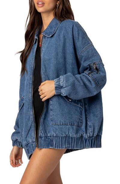 Shop Edikted Sophie Oversize Denim Jacket In Blue-washed