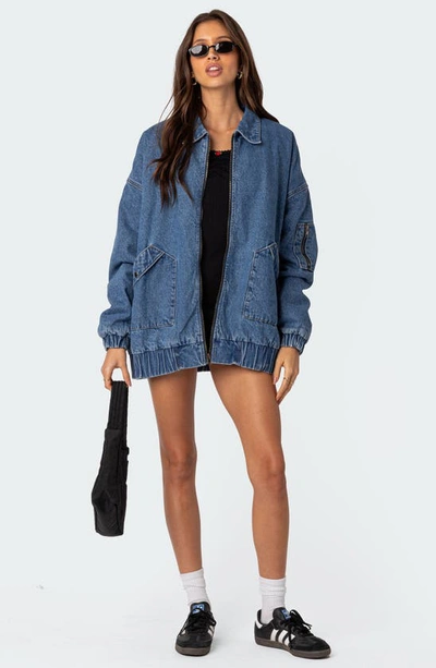 Shop Edikted Sophie Oversize Denim Jacket In Blue-washed