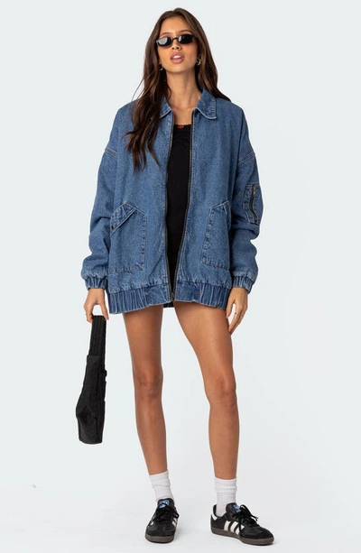 Edikted Sophie Oversize Denim Jacket In Blue-washed