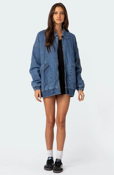 Shop Edikted Sophie Oversize Denim Jacket In Blue-washed