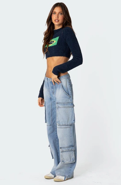 Edikted Tara Low Rise Cargo Jeans In Blue-washed