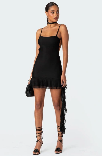 Shop Edikted Kris Ruffle Detail Open Back Minidress In Black