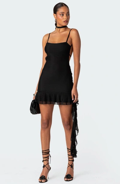 Edikted Kris Ruffle Detail Open Back Minidress In Black