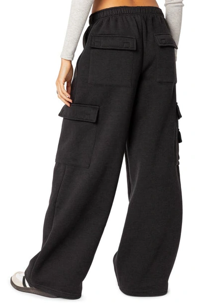 Shop Edikted Wide Leg Cotton Cargo Sweatpants In Dark-gray