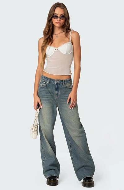 Edikted Malika Lacey Sheer Mesh Tank Top In White