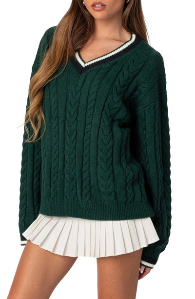 Shop Edikted Amoret Oversize Cable Sweater In Green