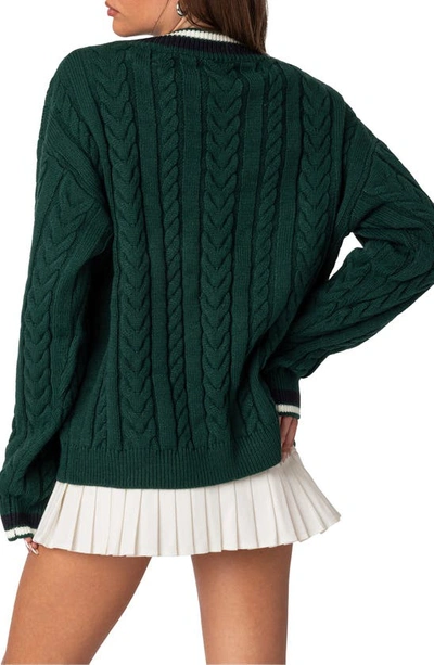 Shop Edikted Amoret Oversize Cable Sweater In Green