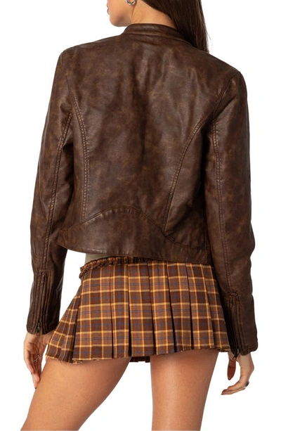 Shop Edikted Teddi Faux Leather Jacket In Brown