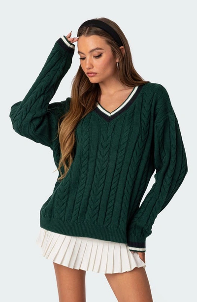 Shop Edikted Amoret Oversize Cable Sweater In Green