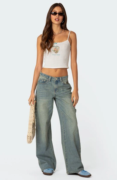 Edikted Divine Hearts Pointelle Crop Camisole In White