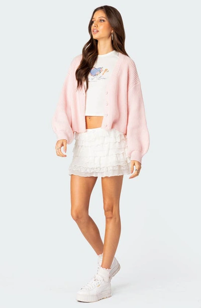 Edikted Adeena Tiered Ruffle Miniskirt In Cream