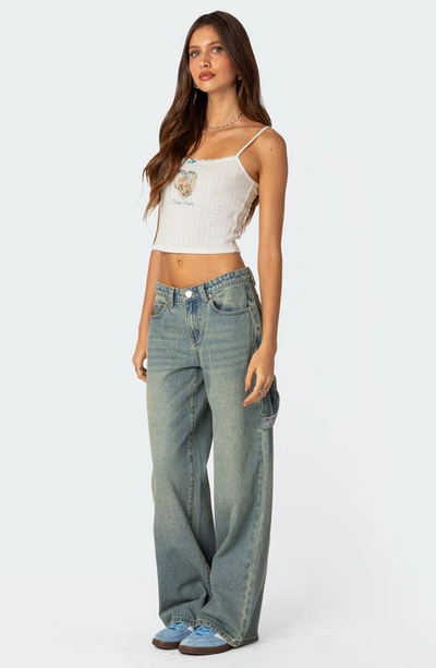 Shop Edikted Divine Hearts Pointelle Crop Camisole In White