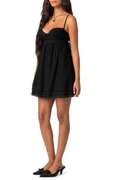 Edikted Bonny Eyelet Trim Cotton Babydoll Minidress In Black
