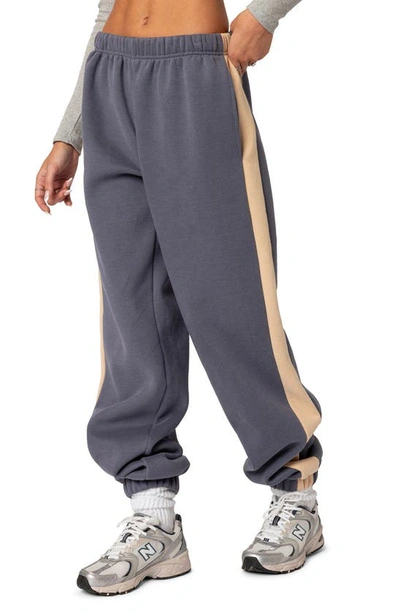 Shop Edikted Saturn Oversized Side Stripe Sweatpants In Blue