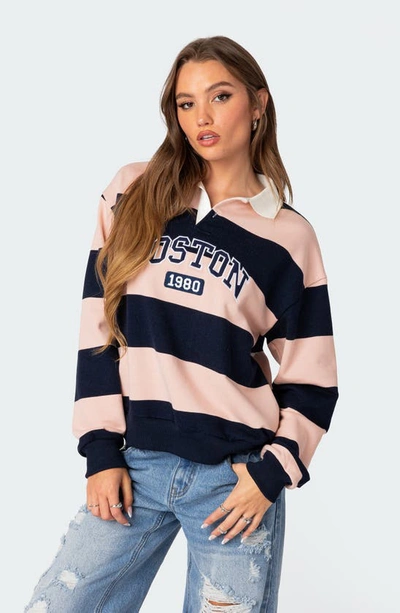 Shop Edikted Boston Oversize Stripe Rugby Polo In Pink Mix