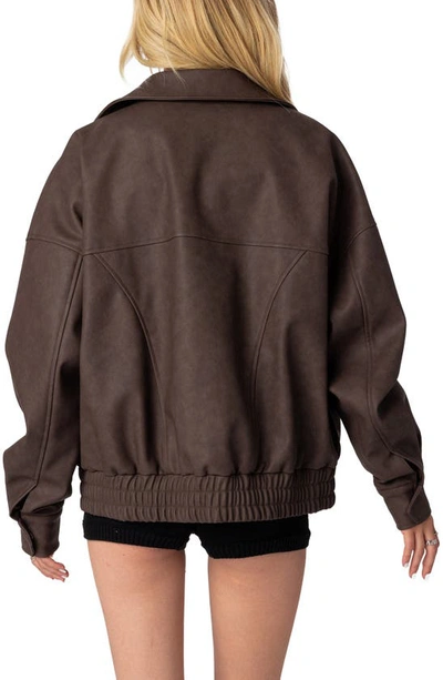 Edikted Mori Oversize Faux Leather Jacket In Brown